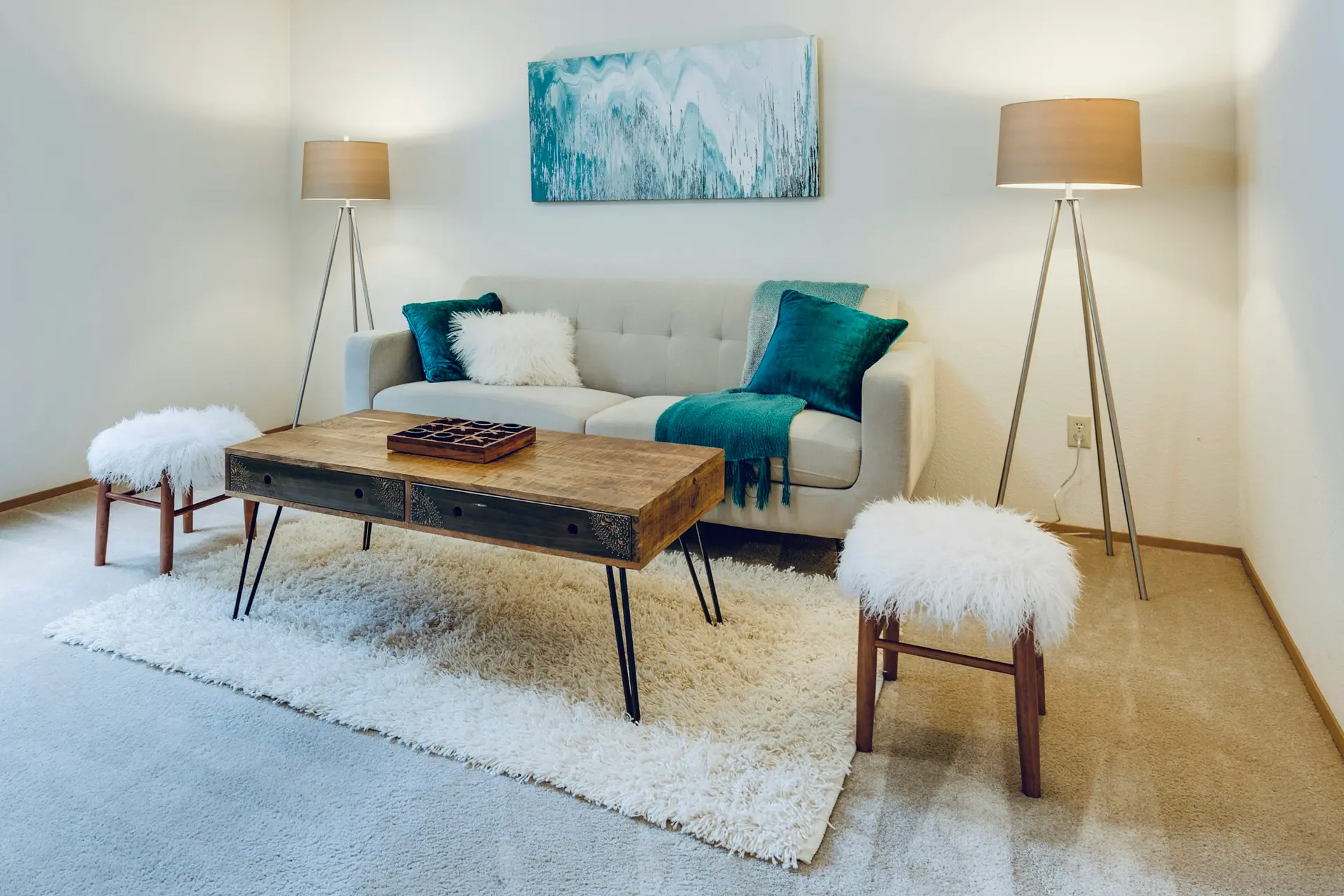 Bright living room with freshly cleaned carpet